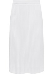St. John Woman Pleated Stretch-knit Pencil Skirt White