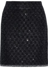 St. John Woman Studded Sequined Tweed Mini Skirt Black