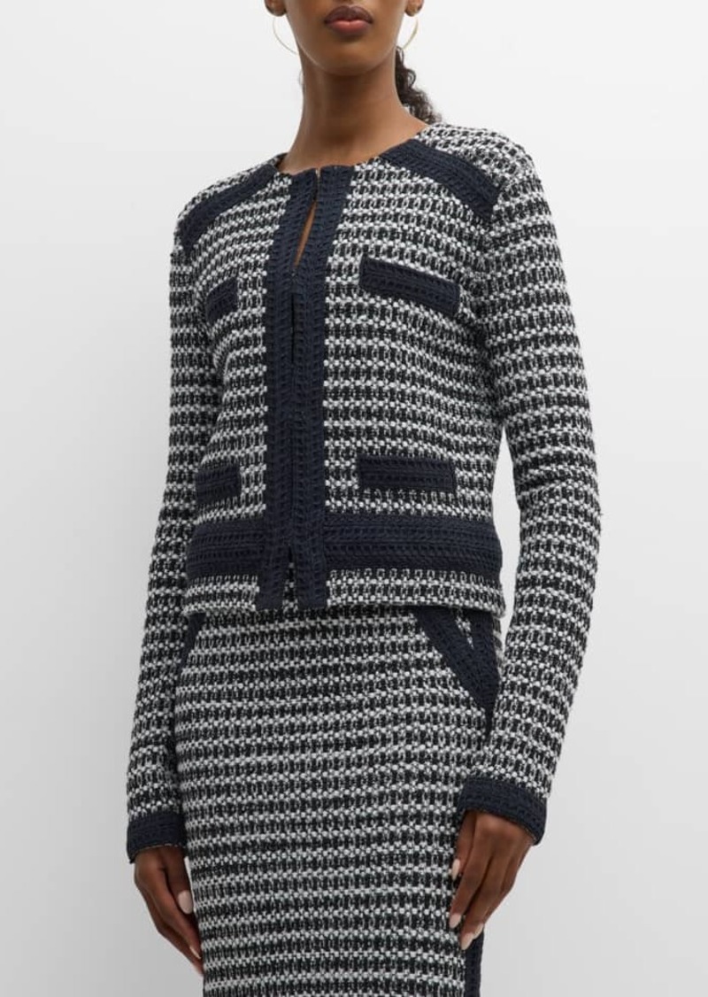 St. John Textured-Trim Bi-Color Knit Jacket