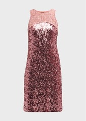 St. John Tweed-Yoke Sleeveless Sequin Dress