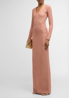 St. John V-Neck Long-Sleeve Signature Sequin Twill Knit Gown