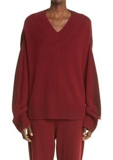 St. John Collection Colorblock V-Neck Cashmere Sweater in Dark Bordeaux at Nordstrom