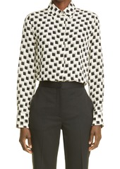 St. John Collection Geo Print Silk Blouse in Cream/Black at Nordstrom