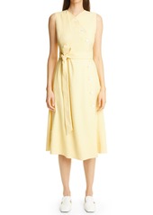 St. John Collection Tie Belt Stretch Twill Midi Wrap Dress in Butter at Nordstrom
