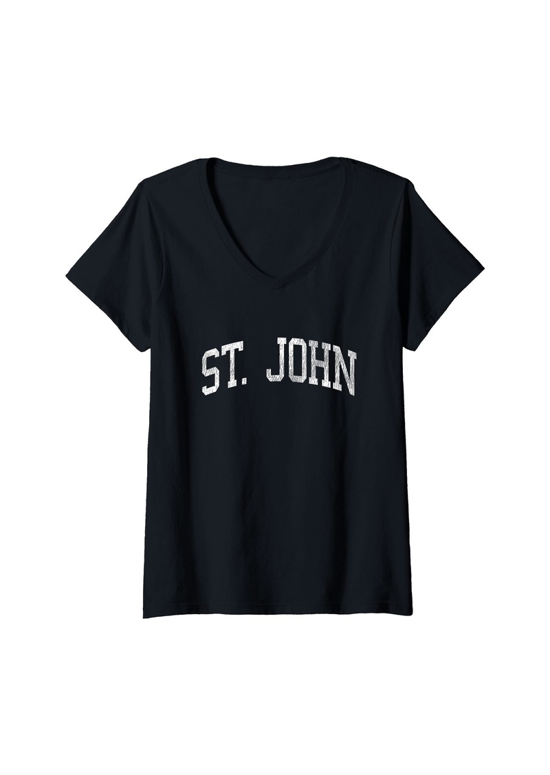 Womens St. John Missouri MO Vintage Athletic Sports Design V-Neck T-Shirt