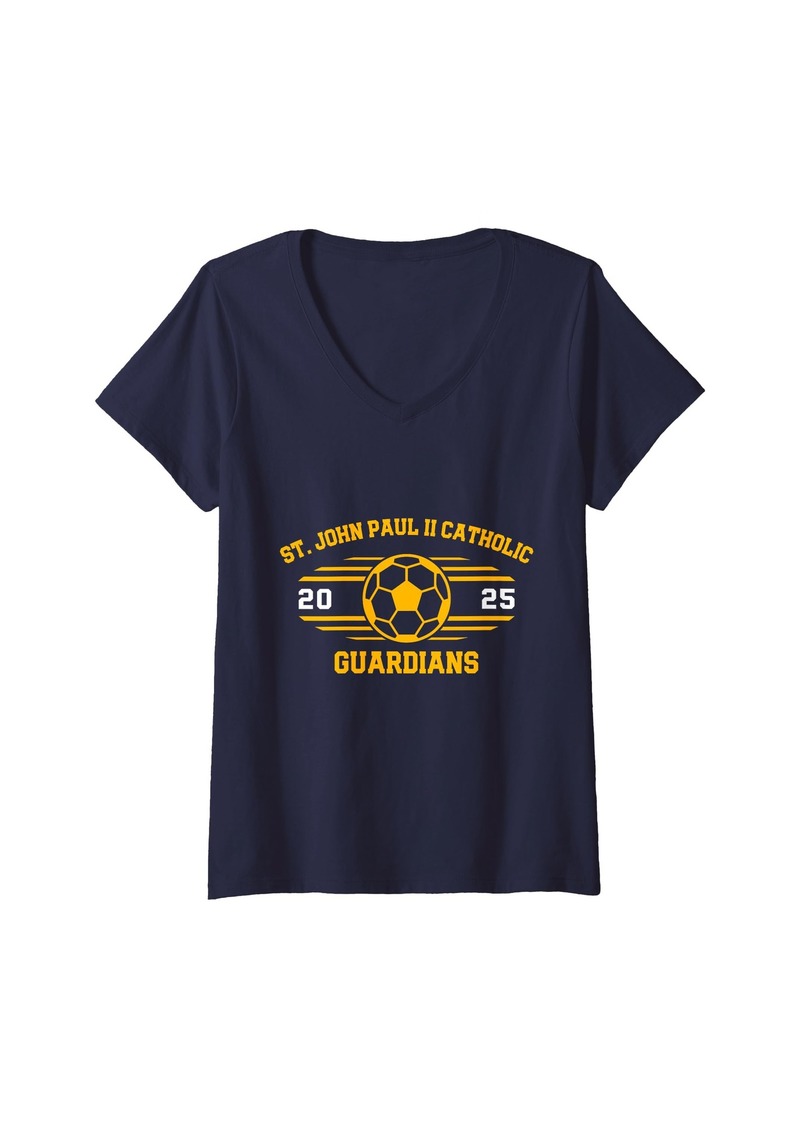 Womens St. John Paul II Catholic Guardians Soccer Ball 2025 V-Neck T-Shirt