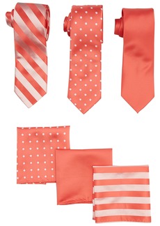 Stacy Adams Men's 3 Pack Satin Neckties Solid Striped Dots with Pocket Squares
