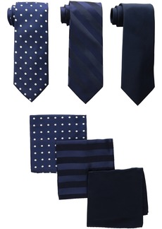 STACY ADAMS mens 3 Pack Satin Solid Striped Dots With Pocket Squares Necktie   US