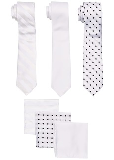 Stacy Adams Men's 3 Pack Satin Neckties Solid Striped Dots with Pocket Squares