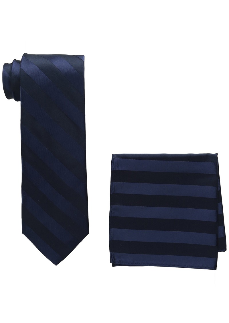 Stacy Adams Men's Tall-Plus-Size Solid Woven Formal Stripe Tie Set Extra Long