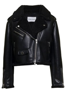 STAND STUDIO 'Lilia' Black Cropped Biker Jacket with Wide Revers in Faux Leather Woman