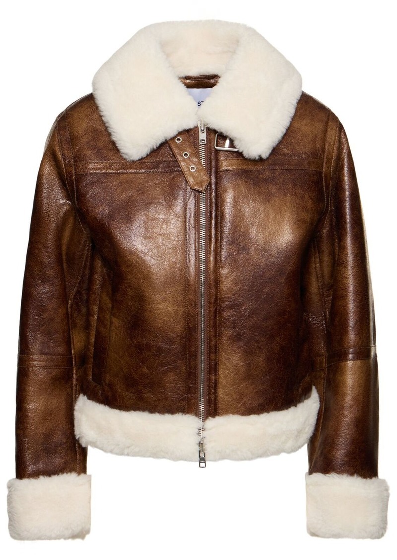 STAND STUDIO Lorelle Cracked Faux Shearling Jacket