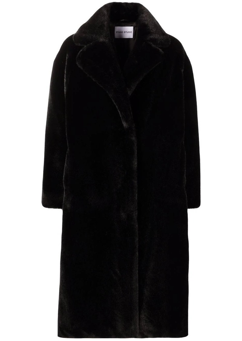 STAND STUDIO notched-lapels midi faux-fur coat