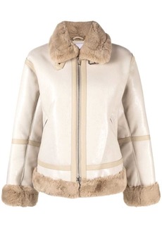 STAND STUDIO shearling-trim zip-fastening coat