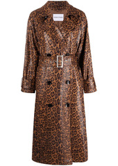 STAND STUDIO shiny leopard print Shelby trench coat