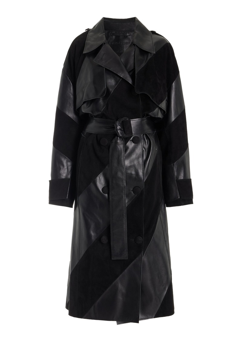 Stand Studio - Blossom Leather and Suede Trench Coat - Black - FR 40 - Moda Operandi