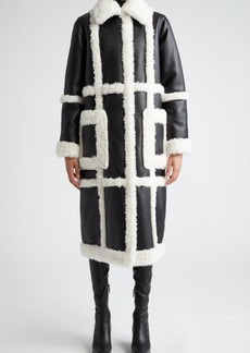 Stand Studio Patrice Faux Leather Coat with Faux Shearling Trim