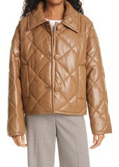 Stand Studio Jacinda Quilted Faux Leather Crop Jacket in Rust/Copper at Nordstrom