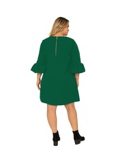 Standards & Practices Plus Size Crepe Knit 3/4 Balloon Sleeves Midi Shift Dress - Green