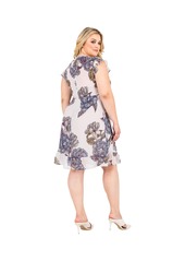 Standards & Practices Plus Size Floral Chiffon Mini Ruffle Dress - Beige floral