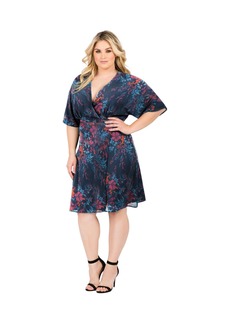 Standards & Practices Plus Size Floral-Print V-Neck Kimono Wrap Midi Dress - Navy floral