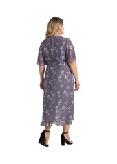 Standards & Practices Plus Size Lavender Flutter Sleeve Ruffle Hem Wrap Dress Maxi Length - Dark purple