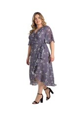 Standards & Practices Plus Size Lavender Flutter Sleeve Ruffle Hem Wrap Dress Maxi Length - Dark purple