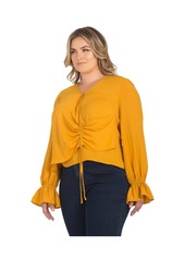 Standards & Practices Plus Size Long Flute Sleeve Surplice Neckline Wrap Blouse - Ginger