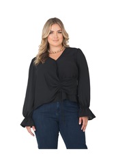 Standards & Practices Plus Size Long Flute Sleeve Surplice Neckline Wrap Blouse - Ginger