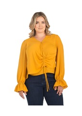 Standards & Practices Plus Size Long Flute Sleeve Surplice Neckline Wrap Blouse - Ginger