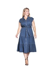 Standards & Practices Women's Tiered A-Line Tencel Midi Dress - Dark indigo