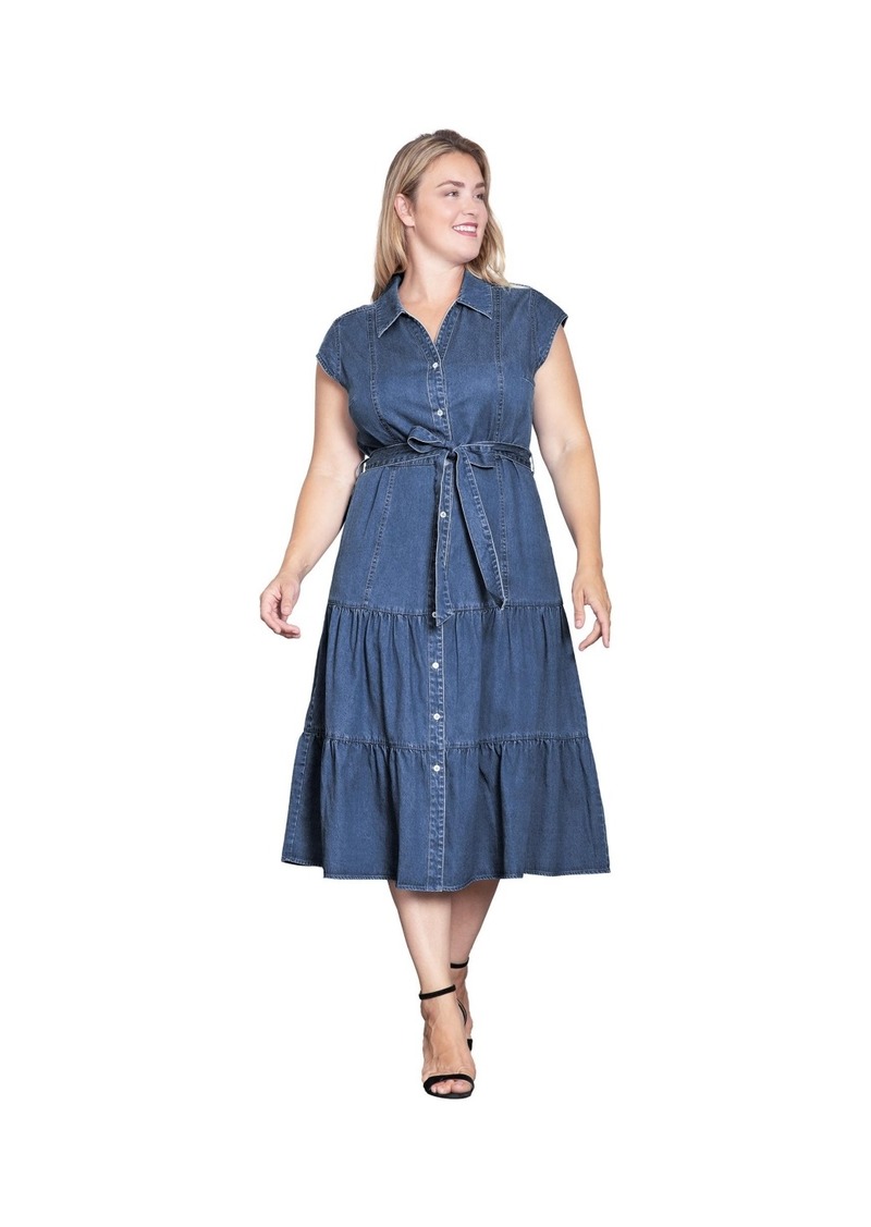 Standards & Practices Women's Tiered A-Line Tencel Midi Dress - Dark indigo