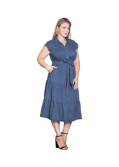 Standards & Practices Women's Tiered A-Line Tencel Midi Dress - Dark indigo