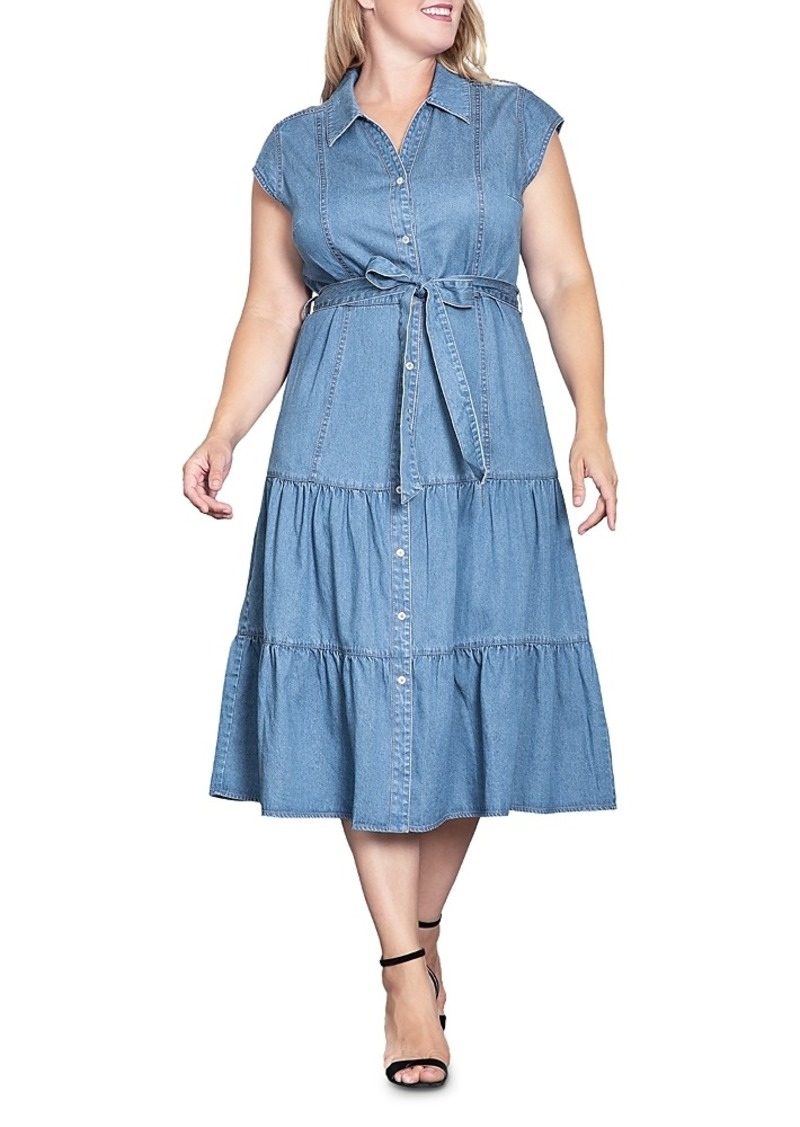 standards & practices Plus Size Tiered Denim Midi Dress