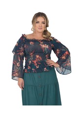 Standards & Practices Plus Size Tiered Sleeves Smocked Waist Blouse - Orange tiger lily