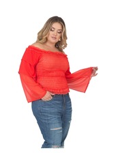 Standards & Practices Plus Size Tiered Sleeves Smocked Waist Blouse - Orange tiger lily