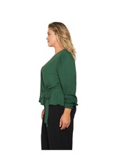 Standards & Practices Plus Size Wrap Tie Long Sleeve Blouse - Green