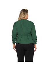 Standards & Practices Plus Size Wrap Tie Long Sleeve Blouse - Green