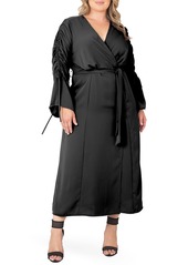 Standards & Practices Ruched Long Sleeve Wrap Maxi Dress in Black at Nordstrom Rack