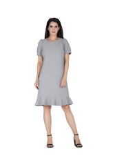Standards & Practices Women's Puff Sleeves Drop Waist Ruffle Hem Midi Dress - Grey