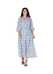 Standards & Practices Women's Floral Print Long Ruffle Sleeve Maxi Dress - Blue white print