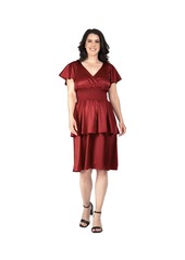 Standards & Practices Women's Flutter Sleeves Layered Satin Midi Dress - Red