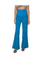 Standards & Practices Women's Linen-Cotton Wide Leg Yoga Pants With Fold-over Elastic Waist - Turquoise