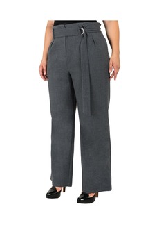 Standards & Practices Women's Plus Size Belted Straight Leg Paper Bag Pants - Charcoal