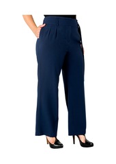 Standards & Practices Women's Plus Size Belted Straight Leg Paper Bag Pants - Navy blue
