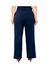 Standards & Practices Women's Plus Size Belted Straight Leg Paper Bag Pants - Navy blue