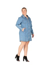 Standards & Practices Women's Plus Size Long Sleeves Denim Shirt Dress - Medium blue