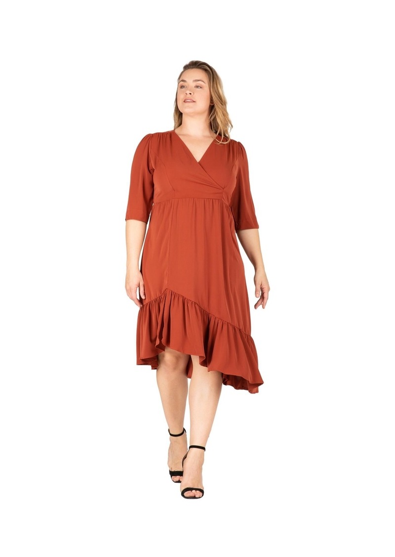 Standards & Practices Women's Plus-size Ruched Sleeve Ruffle Hem Midi Dress - Brownie