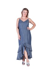 Standards & Practices Women's Plus Size Tencel High-Low Ruffle Hem Maxi Dress - Indigo rinse