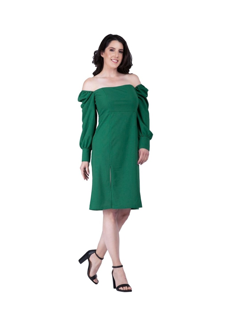 Standards & Practices Women's Square-Neck Off Shoulder Elegant Midi Dress - Green